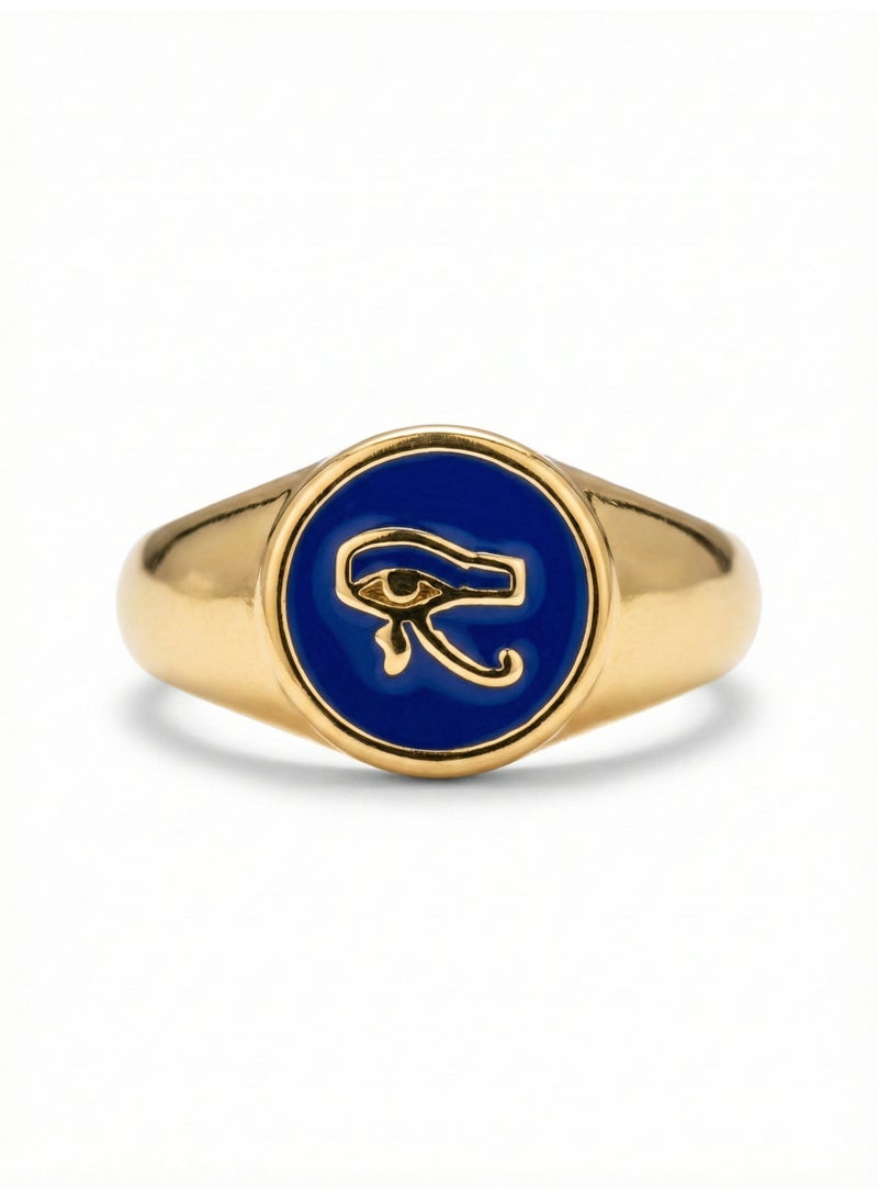 Shein 316 Stainless Steel Eye of Horus Ring – Free Size – Gold with Blue Enamel – Anti‑Rust & Anti‑Fade Egyptian Design - Image 1